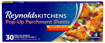 Reynolds Kitchens Pop-Up Parchment Paper Sheets, 10.7x13.6 Inch, 30 Count