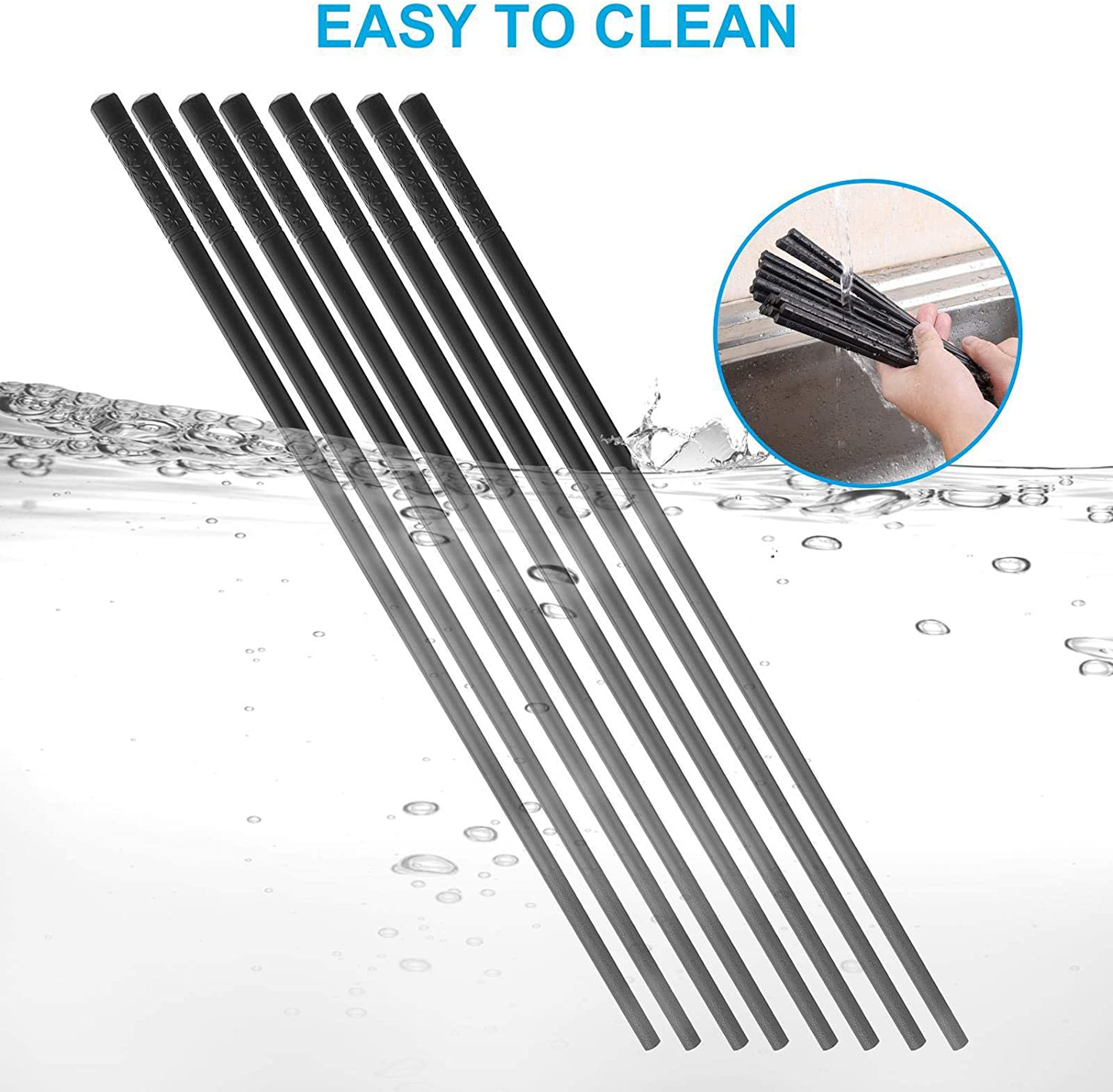 10 Pairs Fiberglass Chopsticks Family Set, ONEHERE Reusable Chinese, Japanese, Korean Chop Sticks, Dishwasher Safe, Non-Slip, for Sushi, Noodles, Food, Hotpot& Cooking, 10.63 Inches, Classic Black