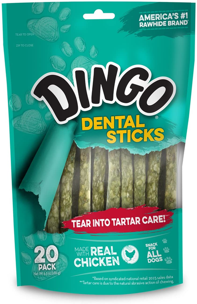 Dingo Tartar and Breath Dental Sticks for All Dogs, 20 Sticks per Pack