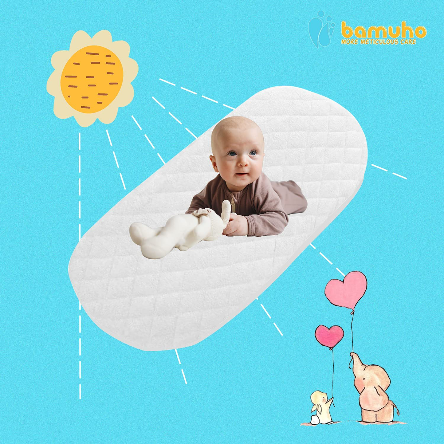 Bamuho 2 Pack Waterproof Halo Bassinet Mattress Pad Cover/Protector Fit Hourglass Swivel Sleeper Mattress Pad, Comfortable and Soft Bamboo Fabric,White