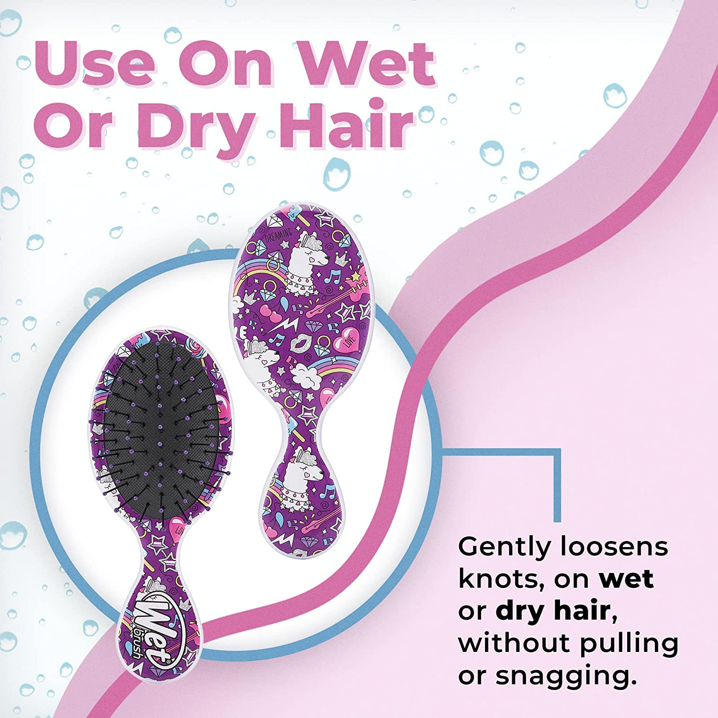 Wet Brush Squirt Detangler Hair Brushes - Llama Happy Hair - Mini Detangling Brush with Ultra-Soft Intelliflex Bristles Glide through Tangles with Ease - Pain-Free Comb for All Hair Types