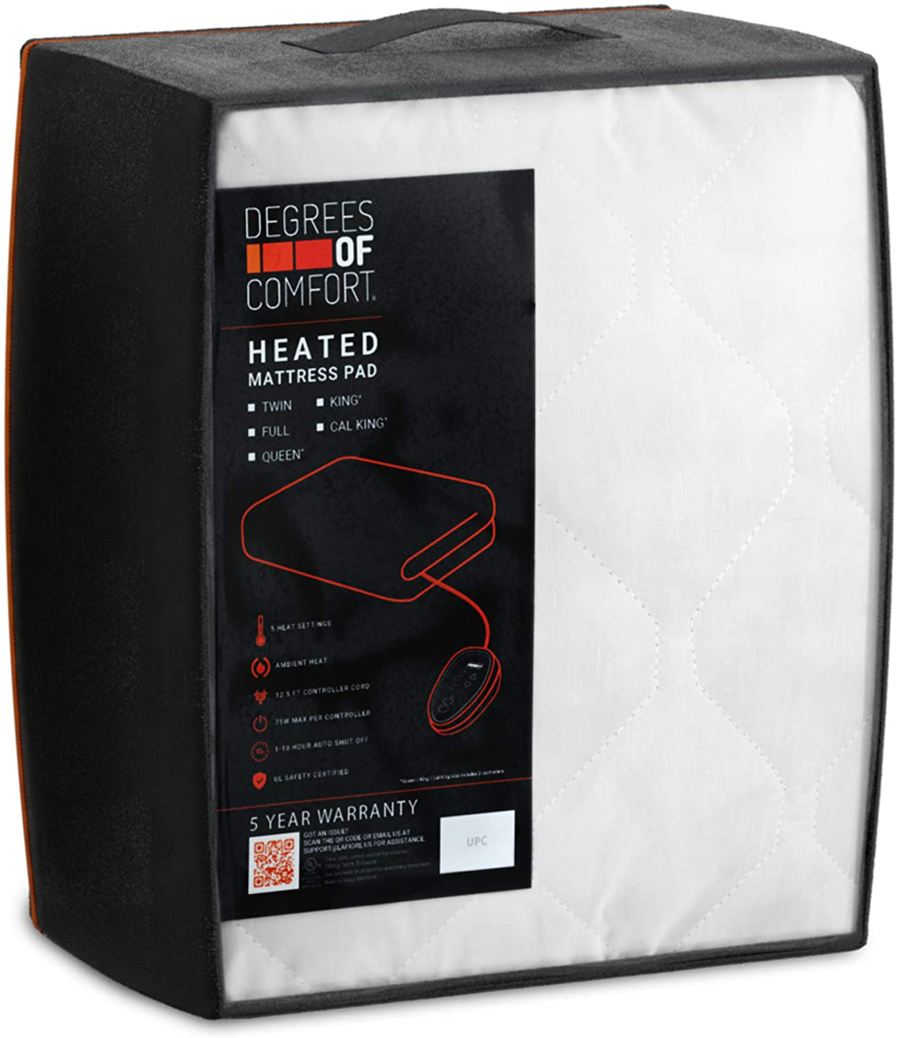 Degrees of Comfort Dual Control Heated Mattress Pad Queen Size | Zone Heating Electric Bed Warmer W/ Auto Shut Off | Fit Up to 15 Inch | 12.5ft Long Cord - 60x80 Inch, White