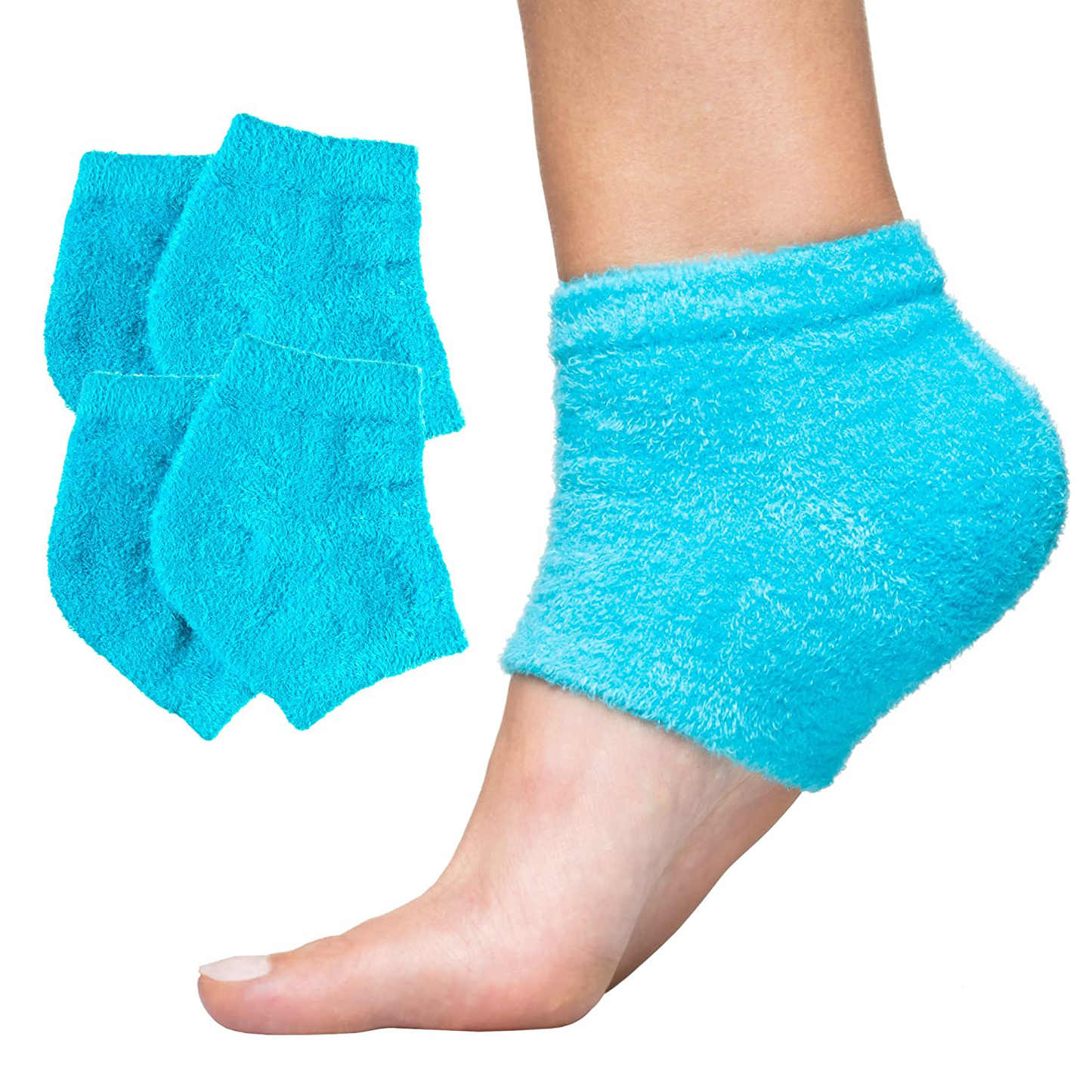 ZenToes Moisturizing Heel Socks 2 Pairs Gel Lined Fuzzy Toeless Spa Socks to Heal and Treat Dry, Cracked Heels While You Sleep (Regular, Blue)