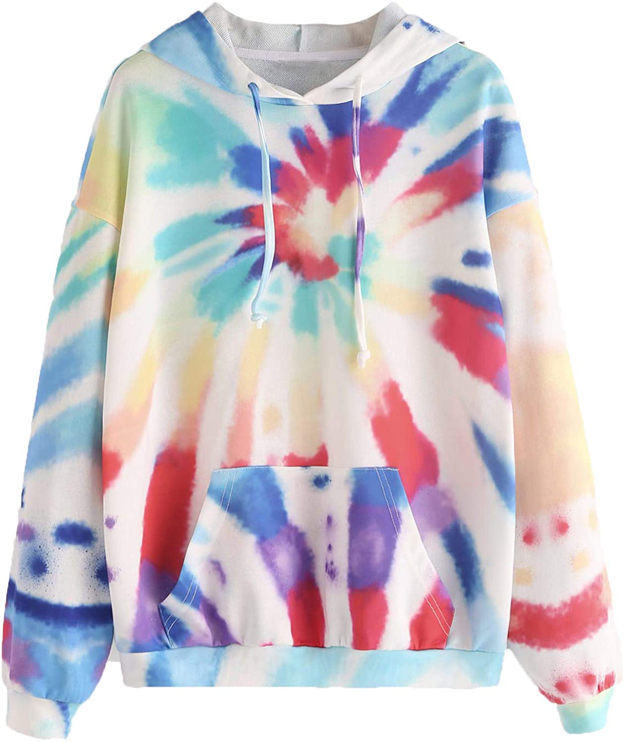 SweatyRocks Women's Long Sleeve Hoodie Sweatshirt Colorblock Tie Dye Print Tops