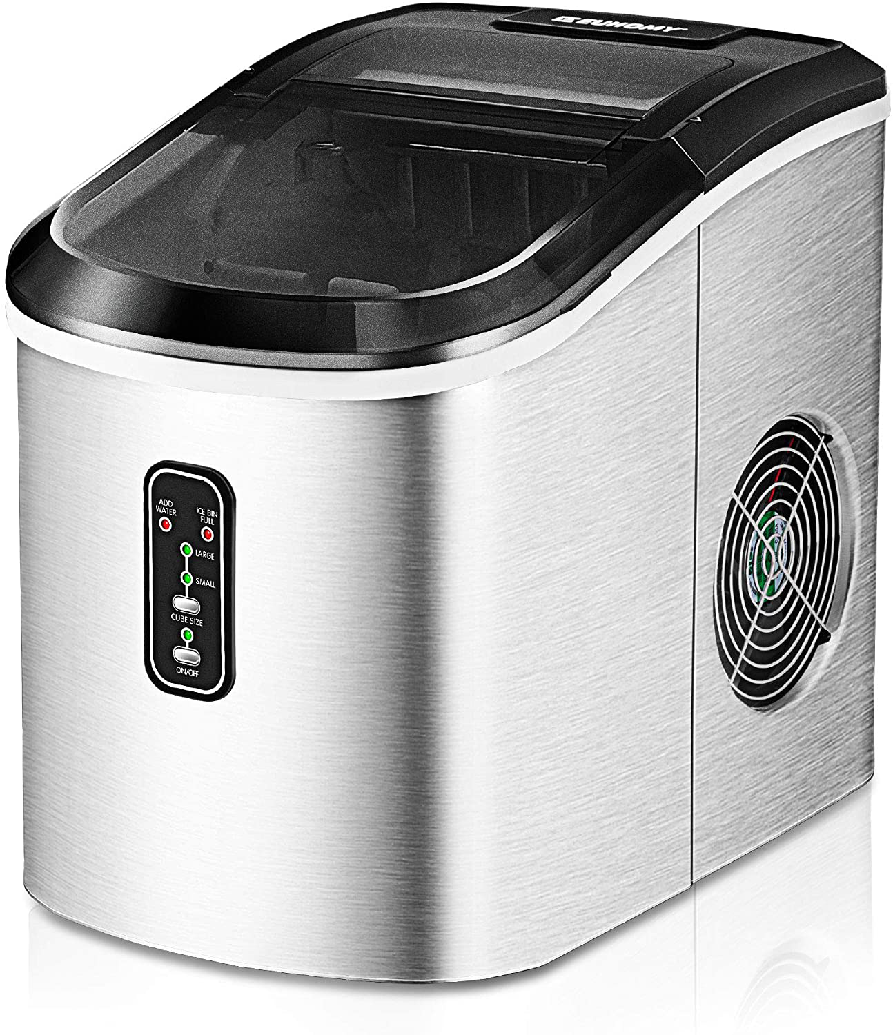 Euhomy Ice Maker Machine Countertop, 26 lbs in 24 Hours, 9 Cubes Ready in 6 Mins, Electric ice maker and Compact potable ice maker with Ice Scoop and Basket. Perfect for Home/Kitchen/Office.(Sliver)