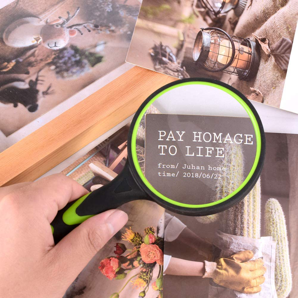 Ocim (2 Pcs) 10X Magnifying Glass, Handheld Reading Magnifier, 75mm Magnify Glasses Lens, Rubbery with Non-Slip Soft Handle for Seniors Reading and Kids Nature Exploration