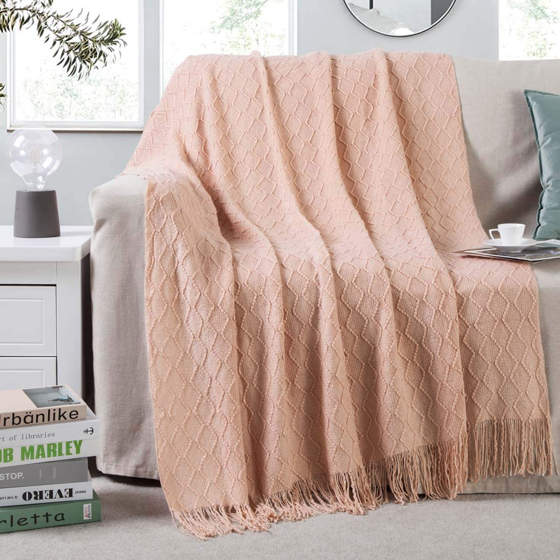 Revdomfly Mustard Yellow Throw Blanket with Fringe Decorative Farmhouse Knitted Throw Blanket for Sofa Couch Bed, 50" x 67", Yellow