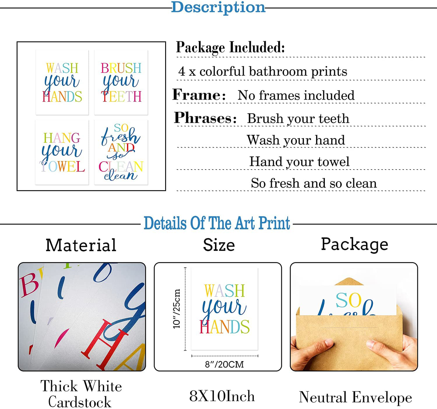 Funny Bathroom Quote&Saying Art Print Watercolor Lettering Sign Wall Art Painting Poster ,Colorful Bathroom Rules Typography Cardstock Poster For Kids Washroom Decor (set of 4, 8’’ x 10’’ ,Unframed)