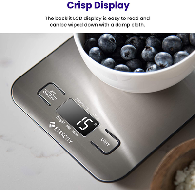 Etekcity Food Kitchen Scale, Digital Grams and Ounces for Weight Loss, Baking, Cooking, Keto and Meal Prep, Small, 304 Stainless Steel