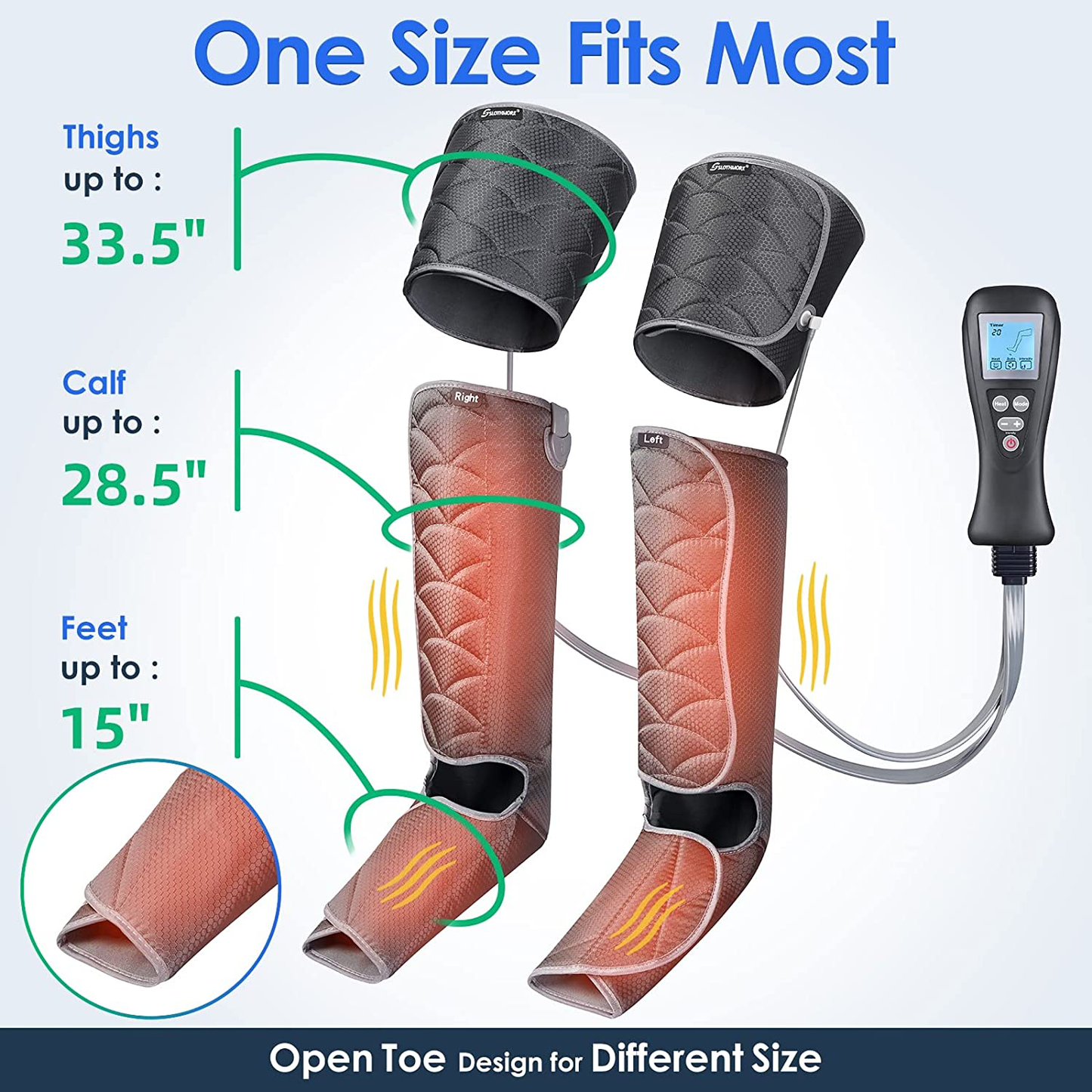 Leg Massager for Circulation & Relaxation, Air Compression Calf Feet Thigh Massage, Muscle Pain Relief, Adjustable Wraps for Most Size with 4 Modes 4 Intensities 2 Heat