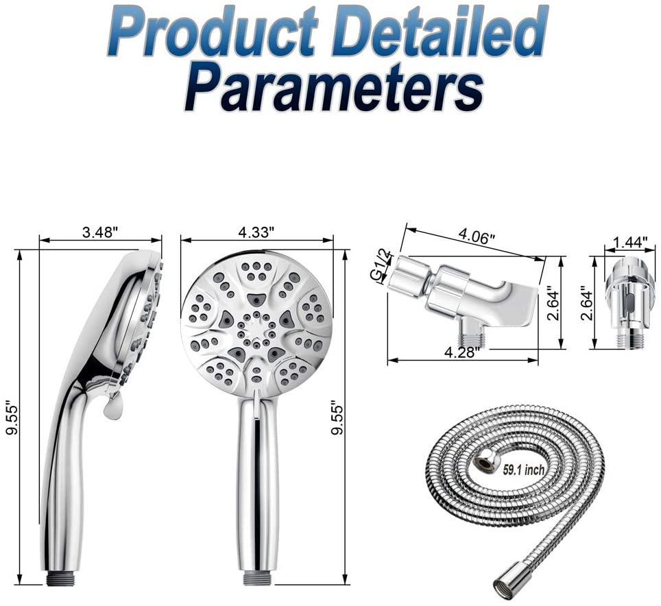6 Functions Handheld Shower Head Set Hopopro High Pressure Shower Head High Flow Hand Held Showerhead Set with 59 Inch Hose Bracket Teflon Tape Rubber Washers