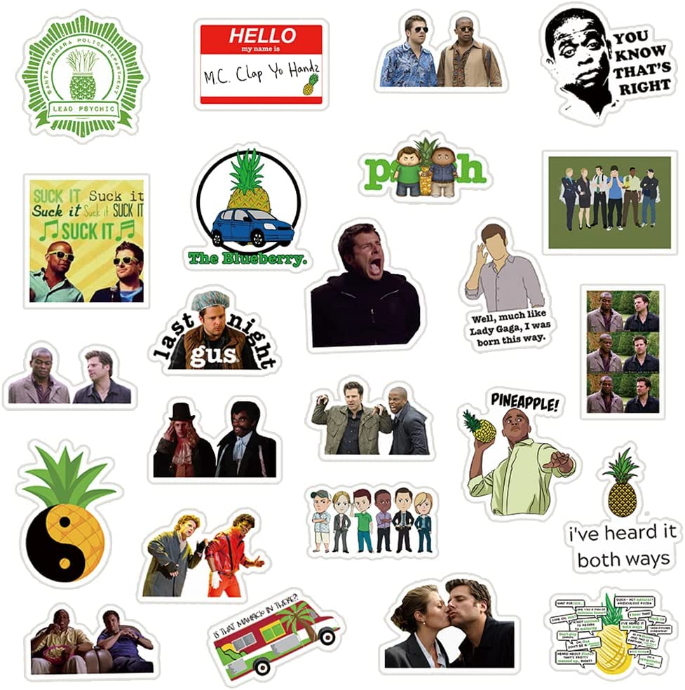 50Pcs Psych Merchandise Stickers Pack , TV Show Stickers Vinyl Waterproof Stickers for Water Bottles,Laptop,Skateboard,Phone,Bumper,Car Decals for Adults Teens Kids for Party Decorations…