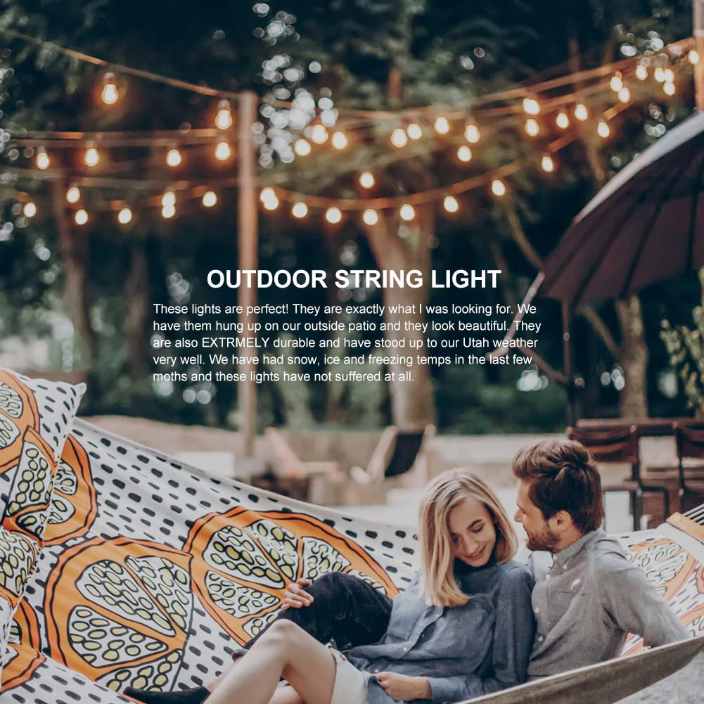 addlon LED Outdoor String Lights 48FT with 2W Dimmable Edison Vintage Shatterproof Bulbs and Commercial Grade Weatherproof Strand - UL Listed Heavy-Duty Decorative Cafe, Patio, Market Light