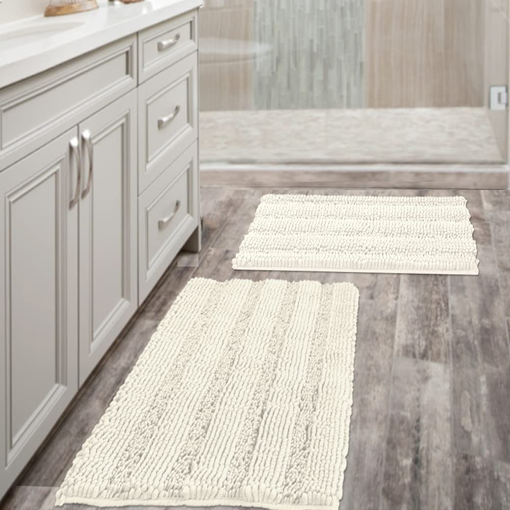 Extra Thick Striped Bath Rugs for Bathroom Anti-Slip Bath Mats Soft Plush Chenille Yarn Shaggy Mat Living Room Bedroom Mat Floor Water Absorbent