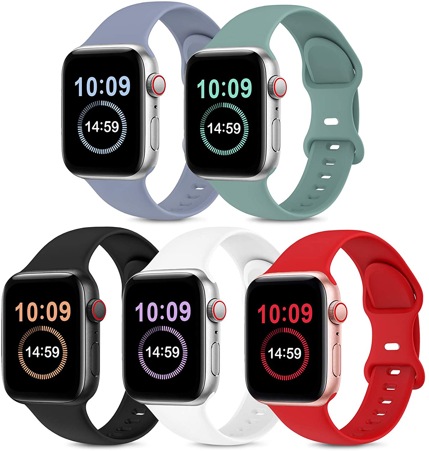 5 Pack Bands Compatible with Apple Watch Band 38mm 40mm, Soft Silicone Sport Replacement Strap Compatible with iWatch Series 6 5 4 3 2 1 SE