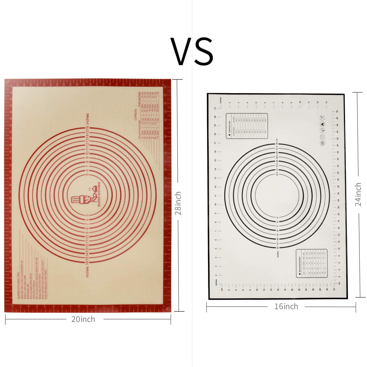 Non-Slip Silicone Pastry Mat Extra Large with Measurements 36''By 24'' for Silicone Baking Mat, Counter Mat, Dough Rolling Mat,Oven Liner,Fondant/Pie Crust Mat(Red)