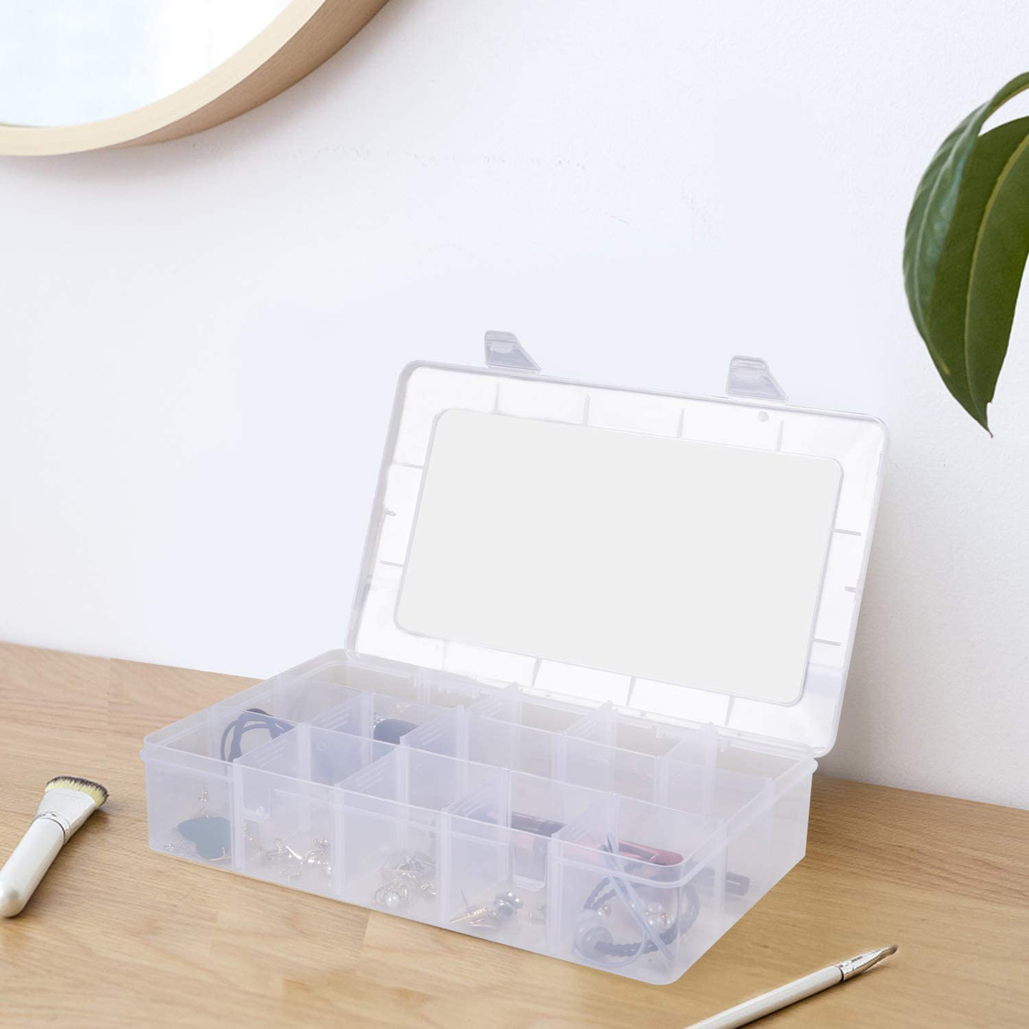 Large Grids Clear Plastic Jewelry Box Organizer Storage Container with Removable Dividers