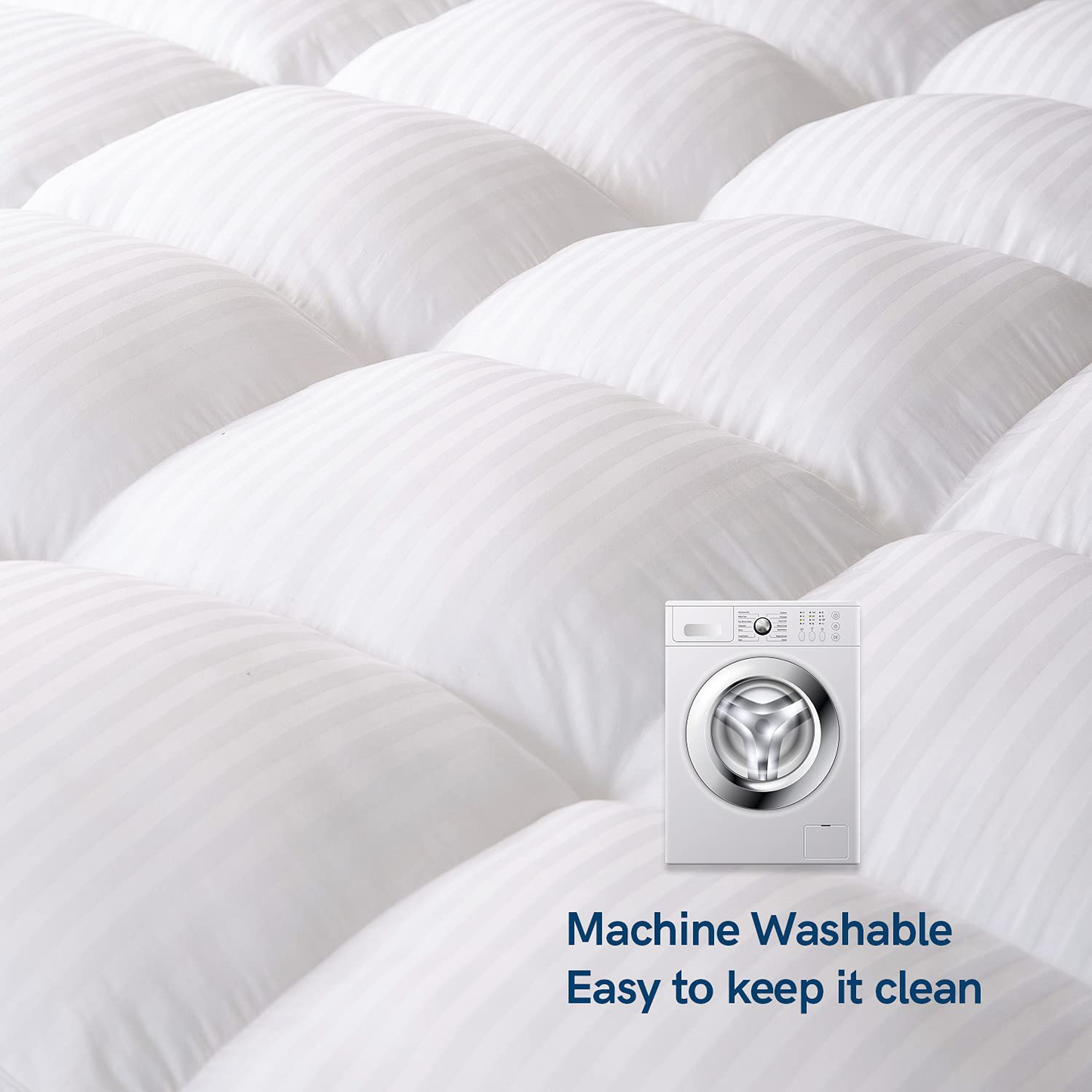 ELEMUSE Full White Cooling Mattress Topper for Back Pain, Extra Thick Mattress pad Cover, Plush Soft Pillowtop with Elastic Deep Pocket, Overfilled Down Alternative Filling