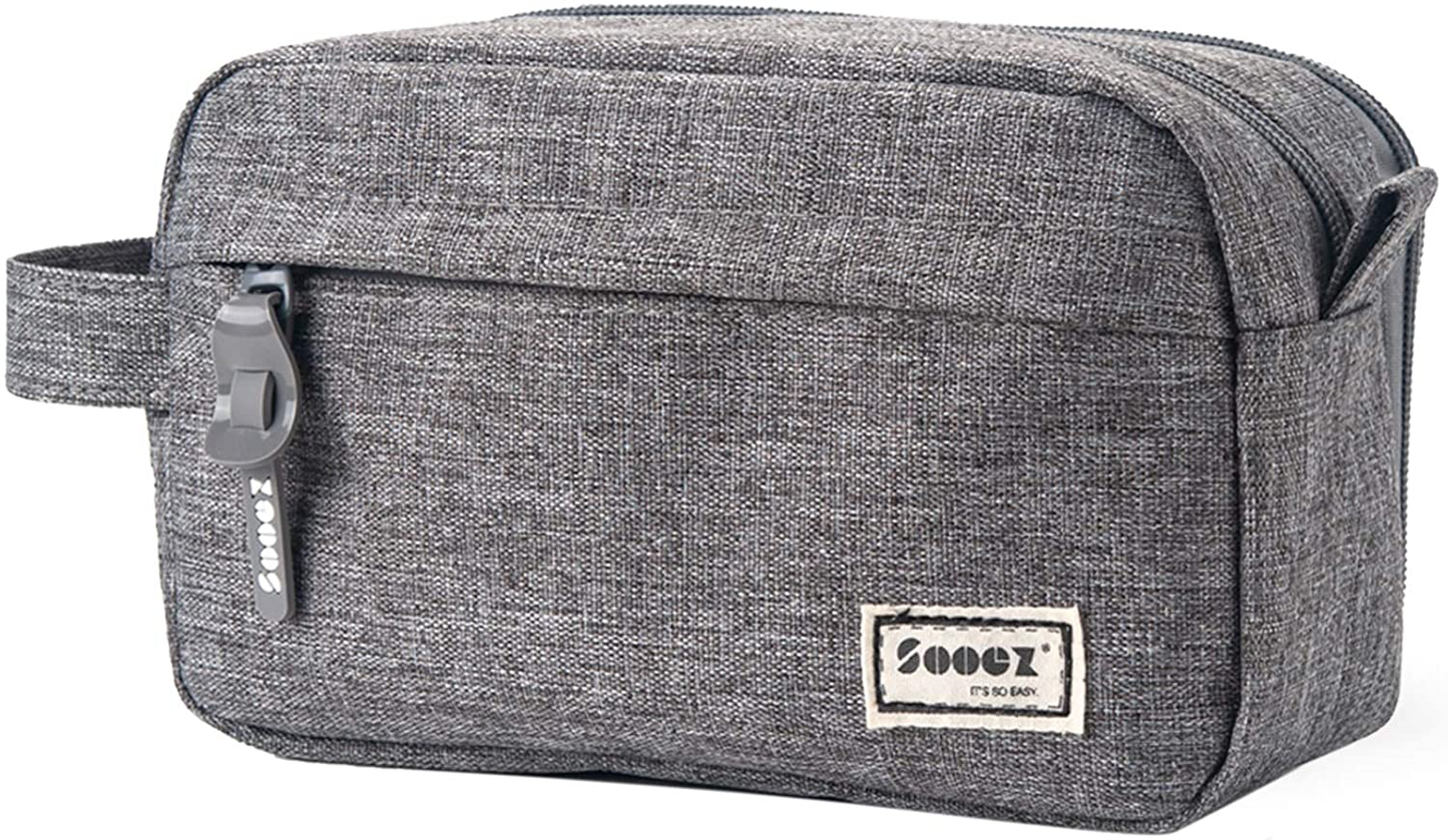 Sooez High Capacity Pen Case Black, Durable Pencil Bag Stationery Pouch Zipper, Portable Journaling Supplies with Easy Grip Handle & Loop