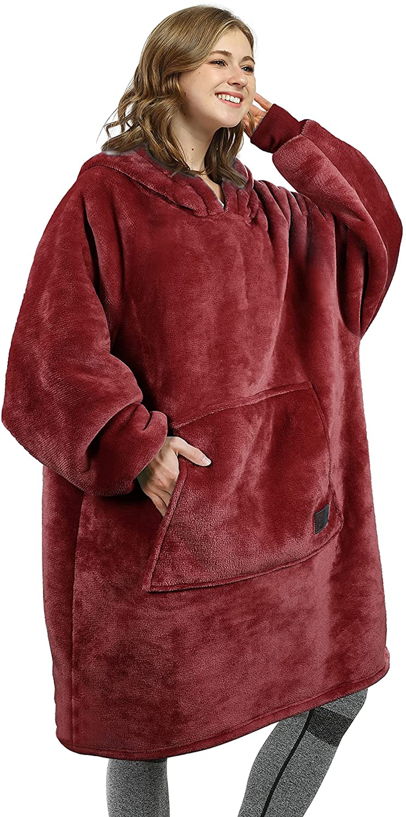 Oversized Wearable Blanket Hoodie Sweatshirt, Comfortable Sherpa Lounging Pullover for Adults