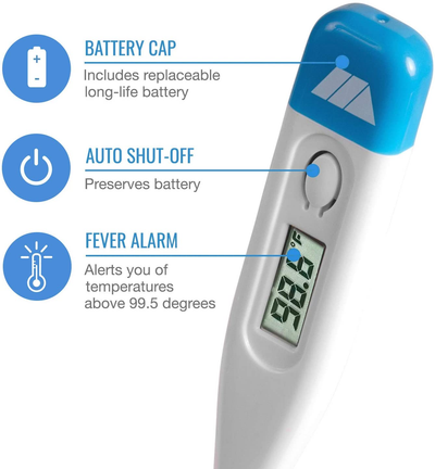 MABIS Digital Thermometer for Adults, Thermometer for Adults, Children and Babies, Oral Thermometer, Rectal Thermometer, Underarm Thermometer, Temperature Thermometer, 60 Seconds Readings, Blue