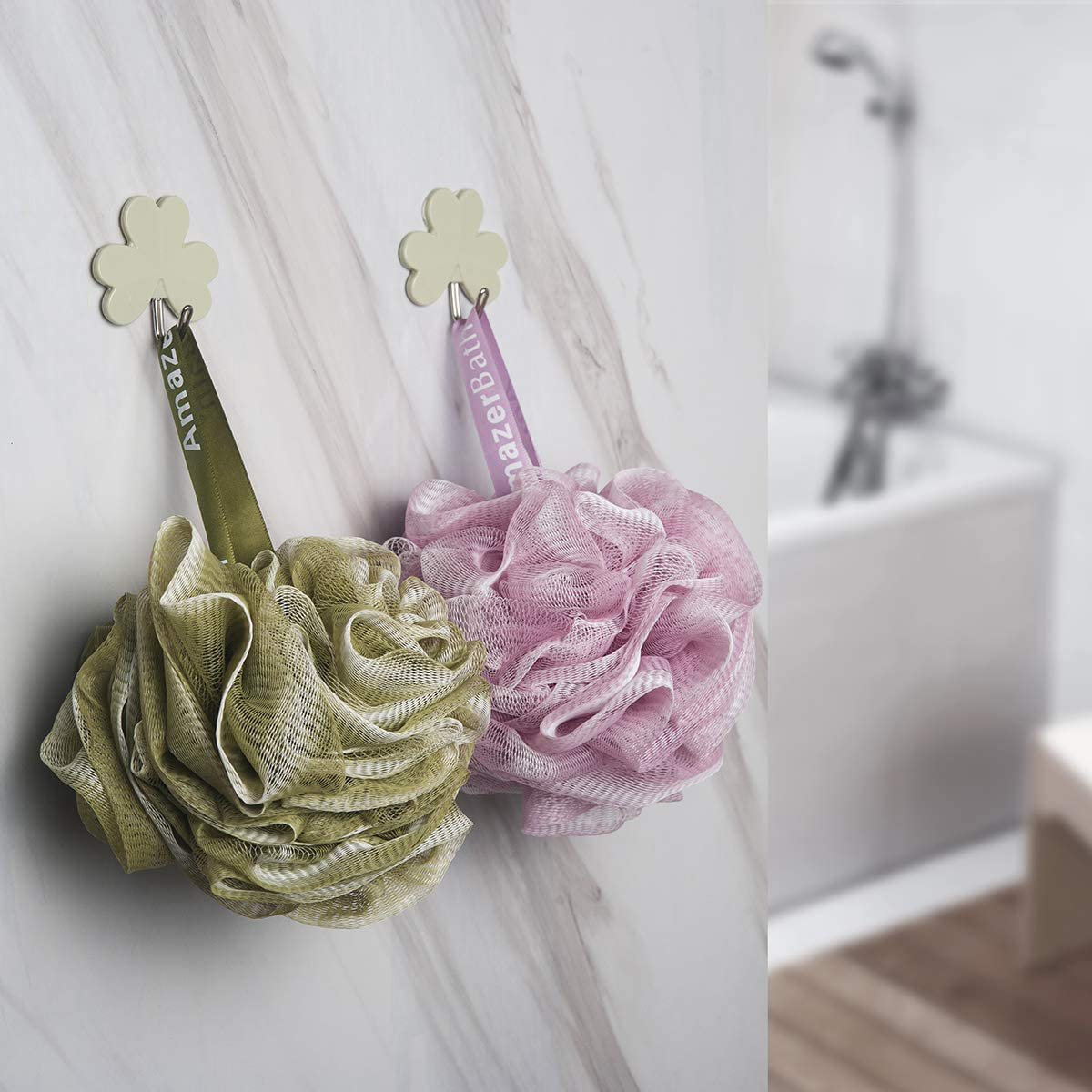 AmazerBath Shower Bath Sponge Shower Loofahs Balls Body Wash Bathroom Men Women- Set of 4