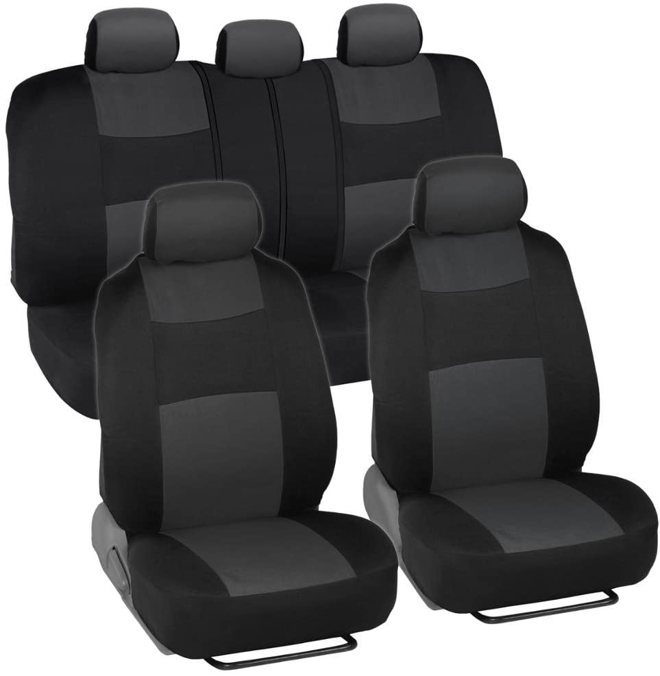 BDK PolyPro Car Seat Covers Full Set Front and Rear Split Bench Protection, Easy Install with Two-Tone Accent, Universal Fit for Auto Truck Van SUV