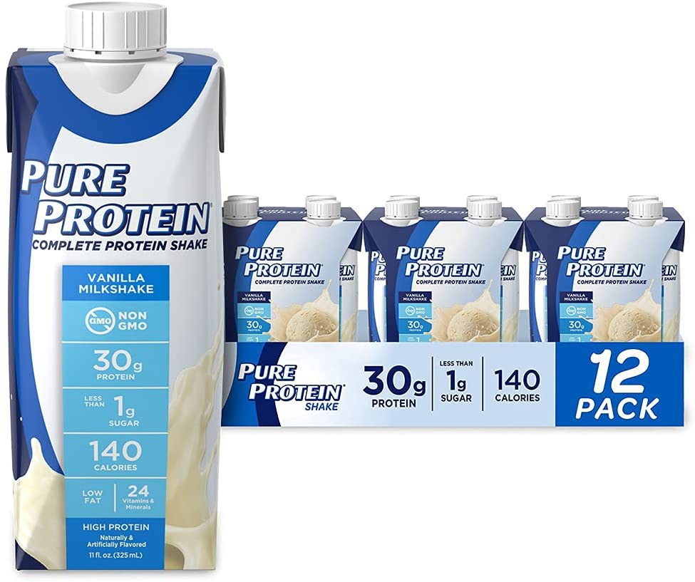 Pure Protein Vanilla Protein Shake, 30G Complete Protein, Vitamins A, C, D, and E plus Zinc to Support Immune Health, Ready to Drink and Keto-Friendly, 11Oz Bottles, 12 Pack