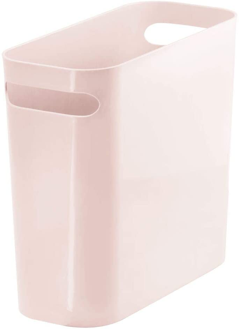 mDesign Slim Plastic Rectangular Small Trash Can Wastebasket, Garbage Container Bin with Handles for Bathroom, Kitchen, Home Office, Dorm, Kids Room - 10" High, Shatter-Resistant - Black