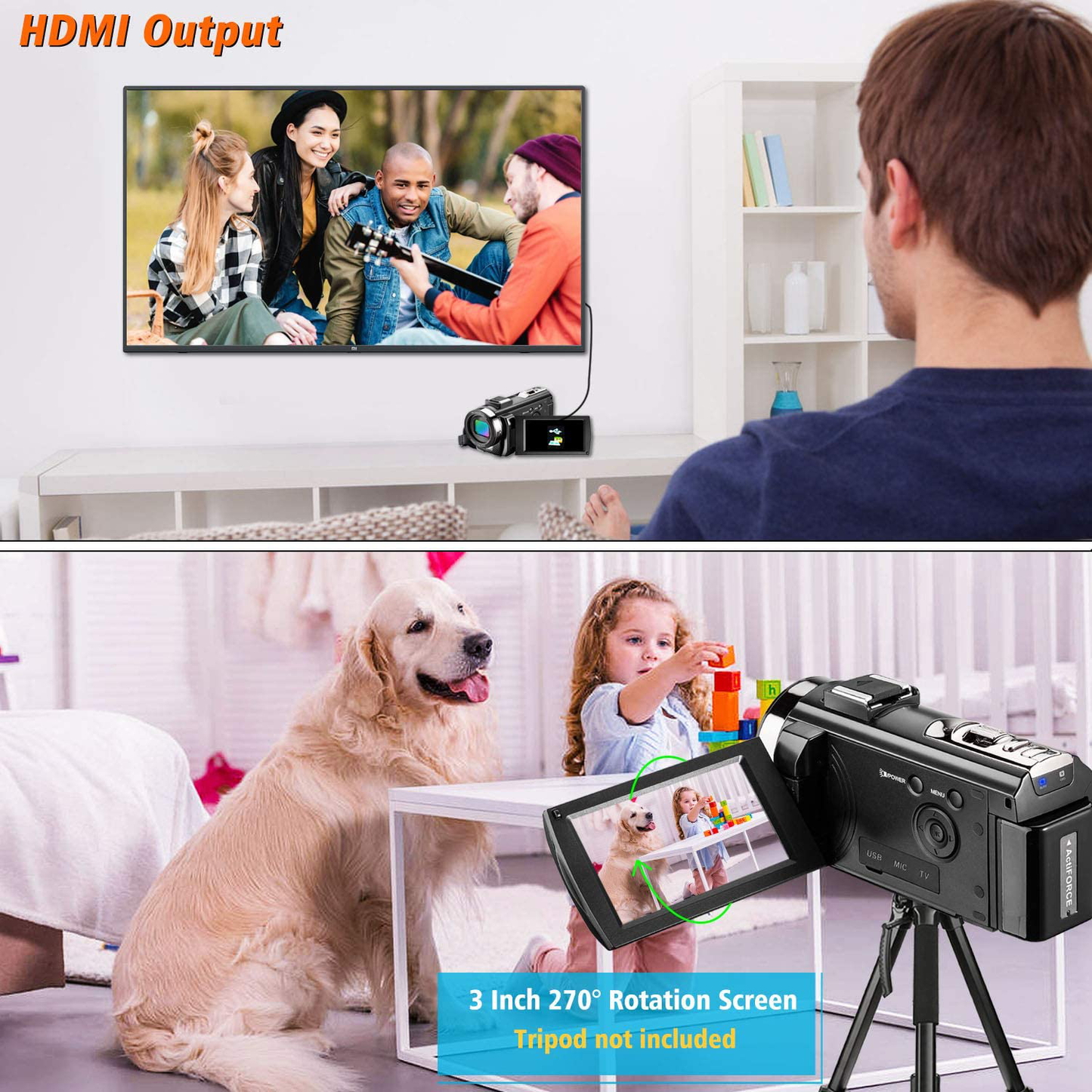 Video Camera Camcorder for YouTube, Aasonida Digital Vlogging Camera FHD 1080P 30FPS 24MP 3.0 Inch 270° Rotation Screen Video Recorder with Microphone, Remote Control, 2 Batteries