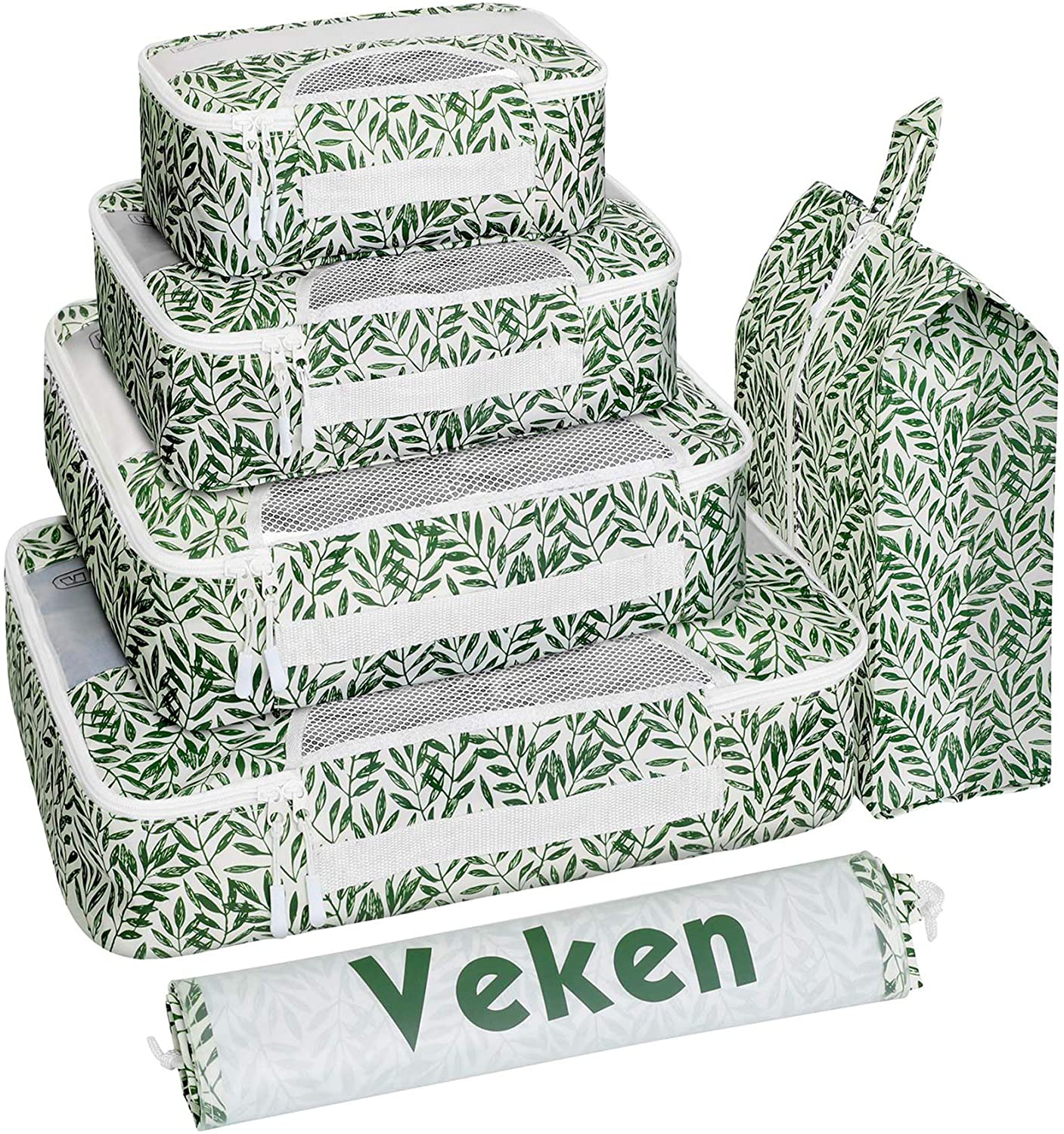 Veken 6 Set Packing Cubes, Travel Luggage Organizers with Laundry Bag & Shoe Bag