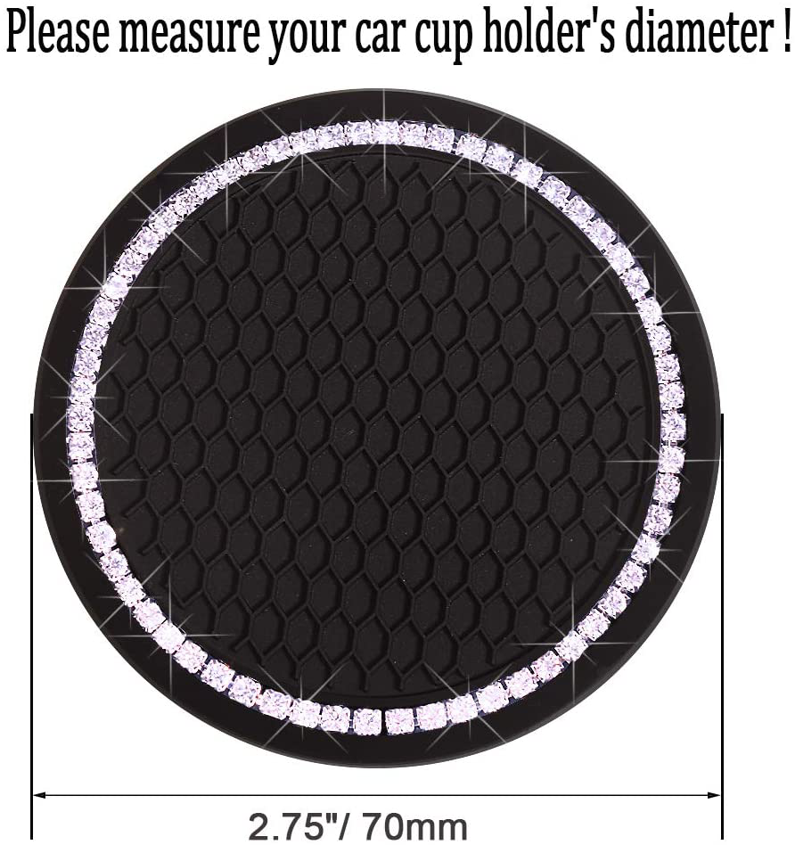 Universal Vehicle Bling 2.75 inch Silicone Anti Slip Crystal Rhinestone Car Coaster (Pack of 2)