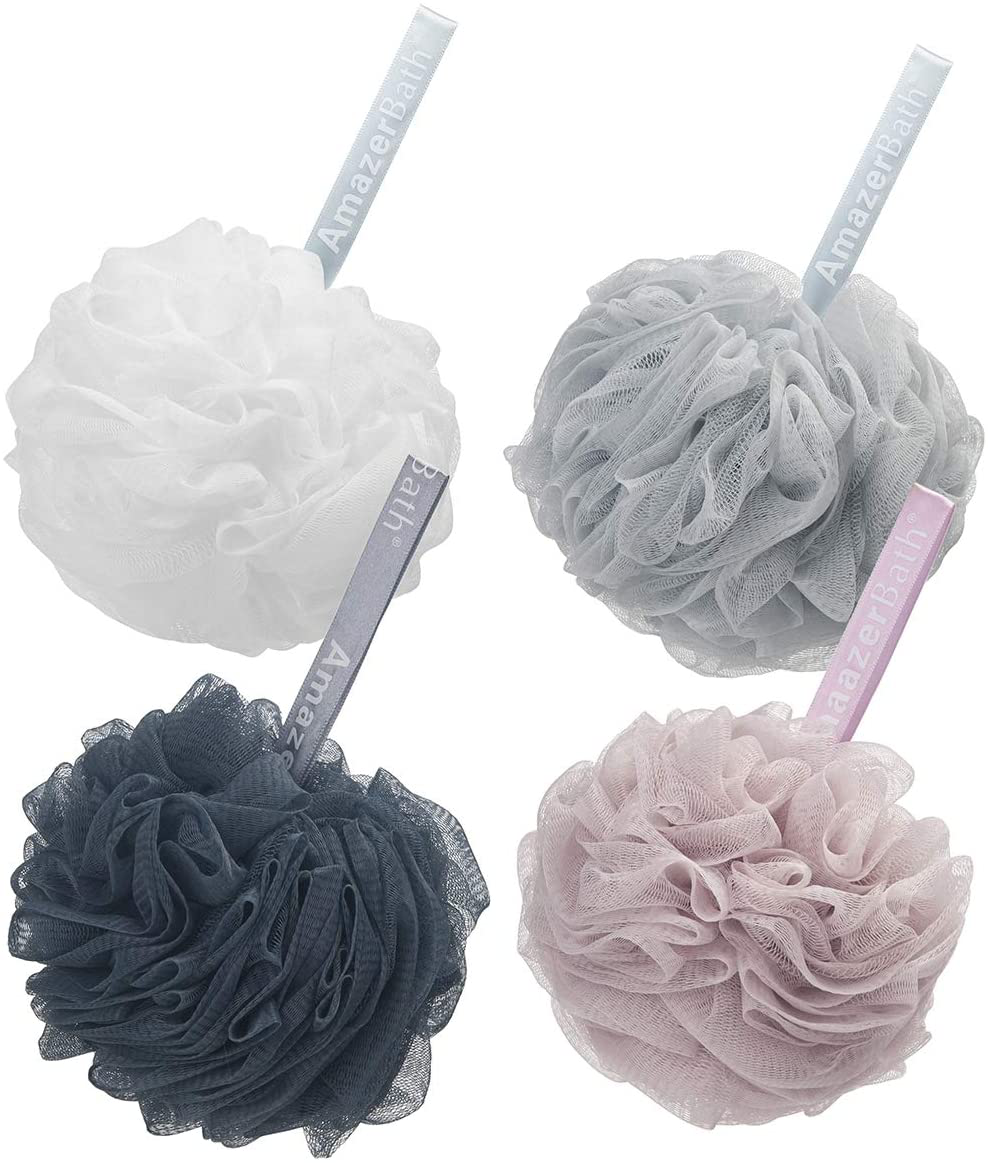 AmazerBath Shower Bath Sponge Shower Loofahs Balls Body Wash Bathroom Men Women- Set of 4