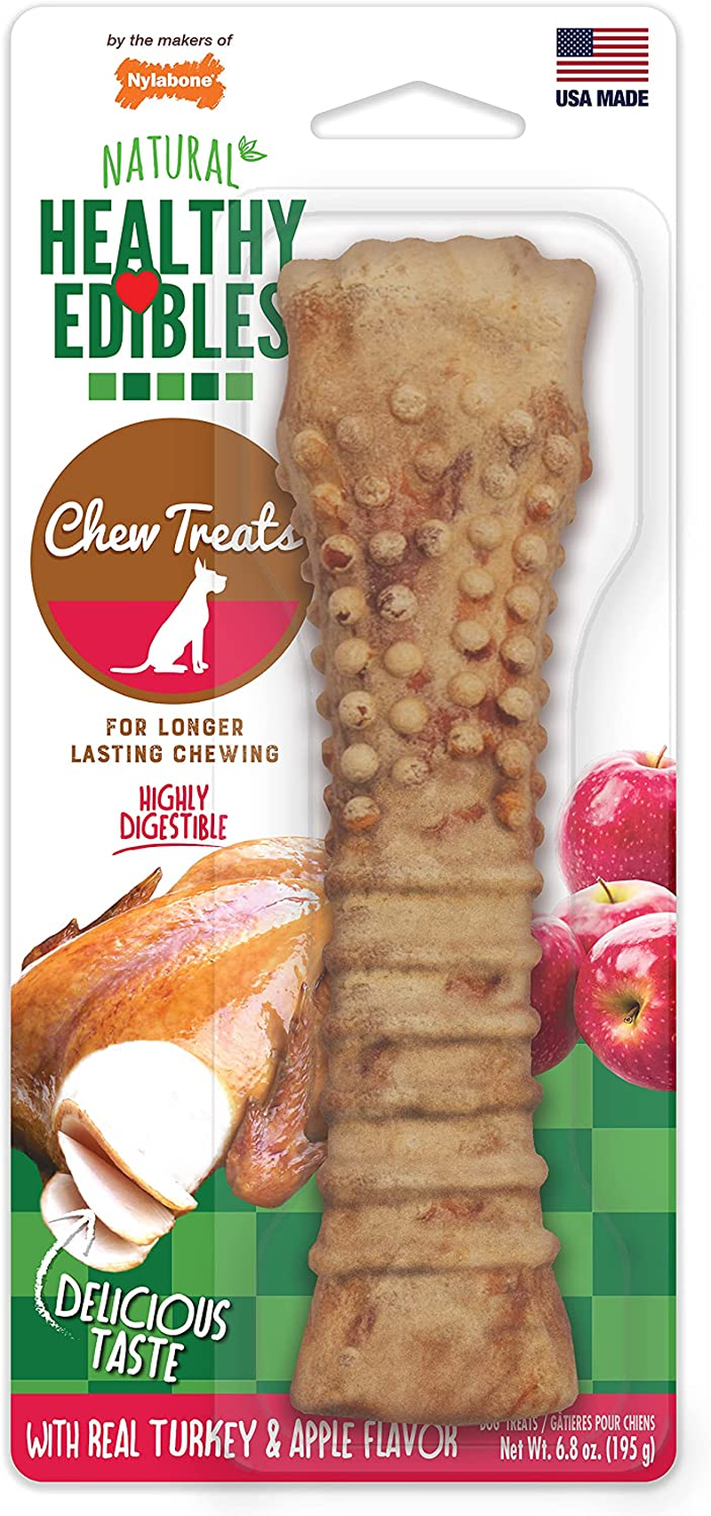 Nylabone Healthy Edibles All-Natural Long Lasting Bacon Flavor Chew Treats 3 Count Bacon Small/Regular
