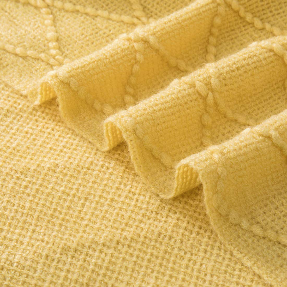 Revdomfly Mustard Yellow Throw Blanket with Fringe Decorative Farmhouse Knitted Throw Blanket for Sofa Couch Bed, 50" x 67", Yellow