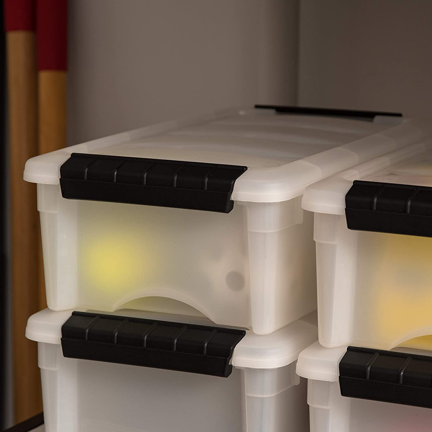 IRIS USA TB Pearl Plastic Storage Bin Tote Organizing Container with Durable Lid and Secure Latching Buckles, 19 Qt, 6 Count