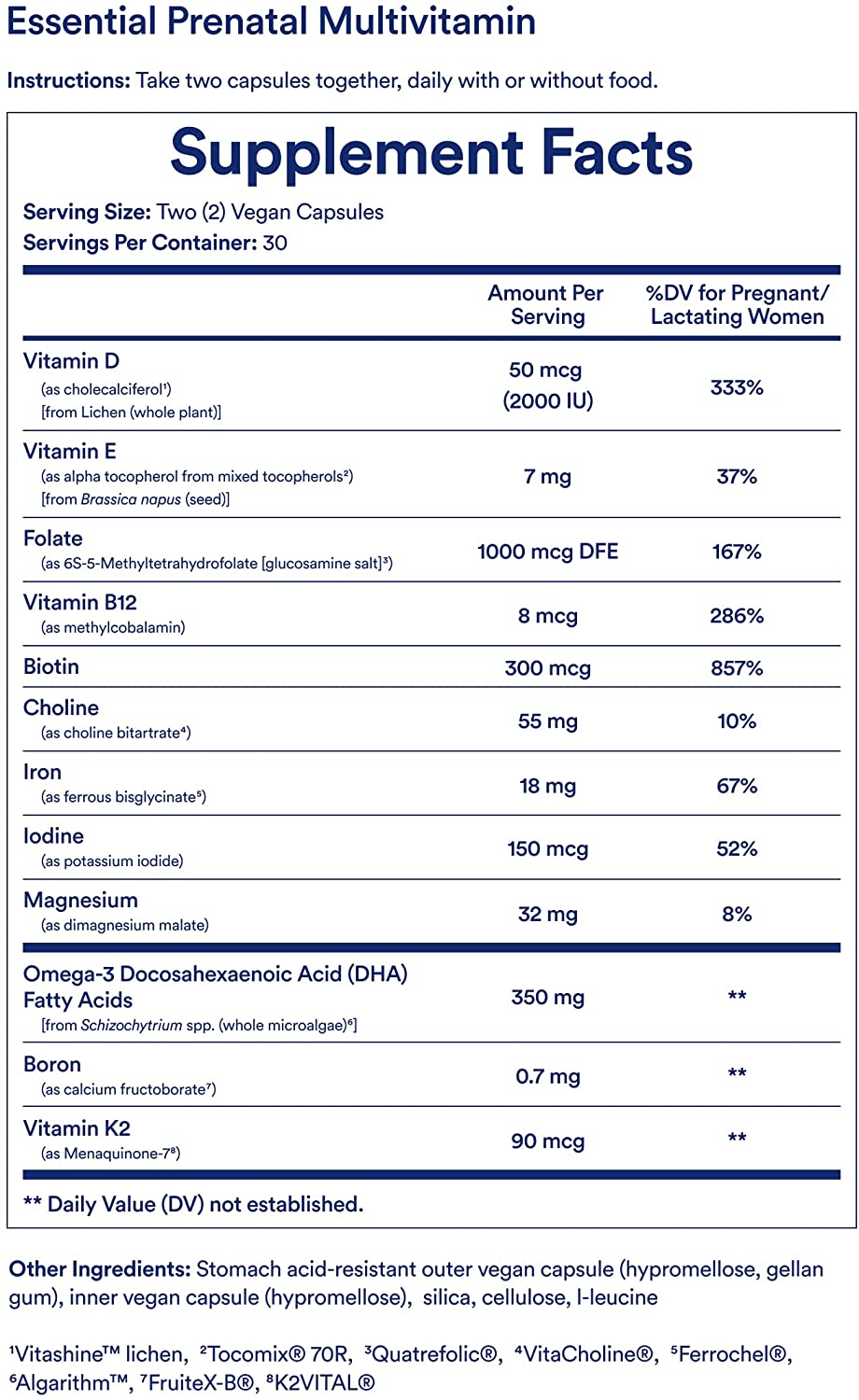 Ritual Prenatal Vitamins with Folate and Choline for Neural Tube Support*, Omega-3 DHA, Iron, Vitamin D3 & More, Gluten Free, Non-Gmo, Citrus Essenced, 30 Day Supply, 60 Vegan Capsules