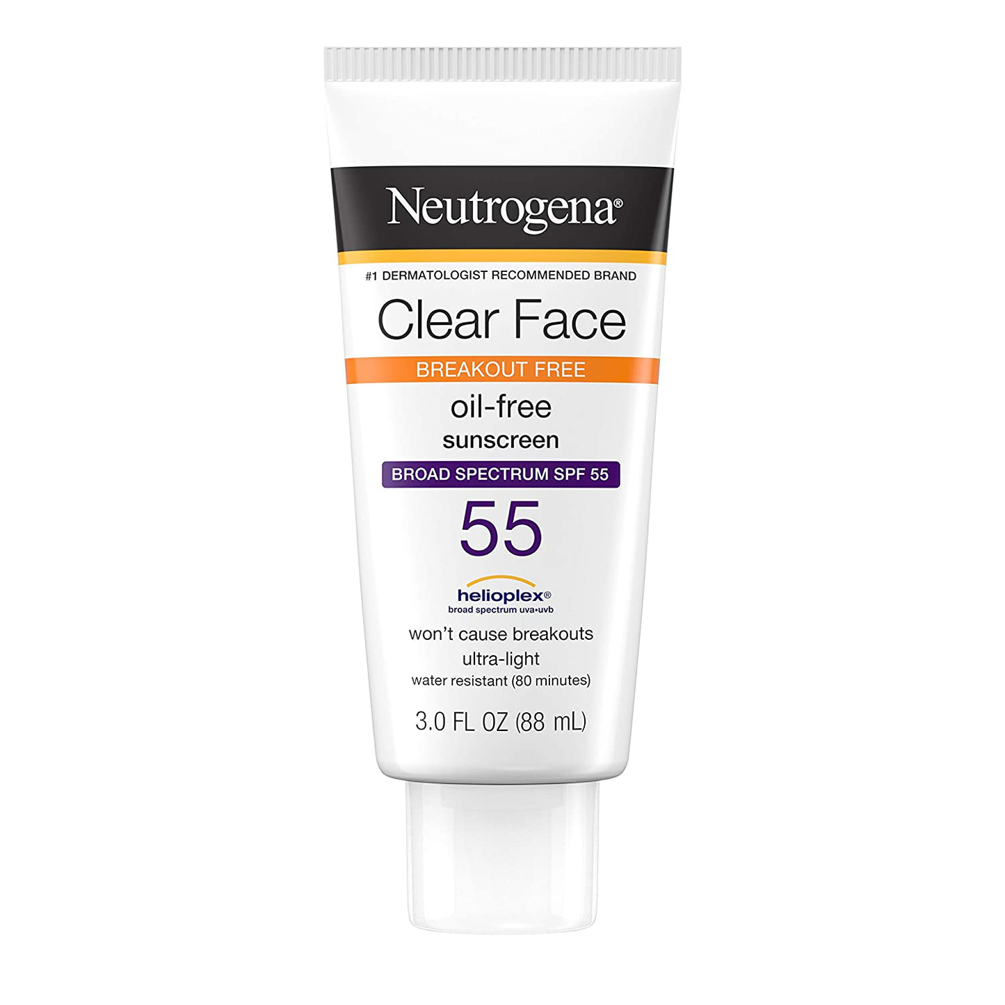Neutrogena Clear Face Liquid Sunscreen for Acne-Prone Skin, Broad Spectrum SPF 30 Sunscreen Lotion with Helioplex, Oxybenzone-Free, Oil-Free, Fragrance-Free; Non-Comedogenic, 3 fl. oz