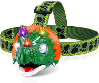 Triceratops LED Headlamp - Dinosaur Headlamp for Kids Camping Essentials | Dinosaur Toy Head Lamp Flashlight for Boys Girls or Adults | Ideal Gift for Birthday, Thanksgiving, Christmas, New Year