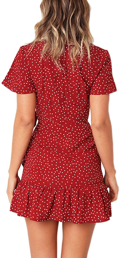 Relipop Summer Women Short Sleeve Print Dress V Neck Casual Short Dresses