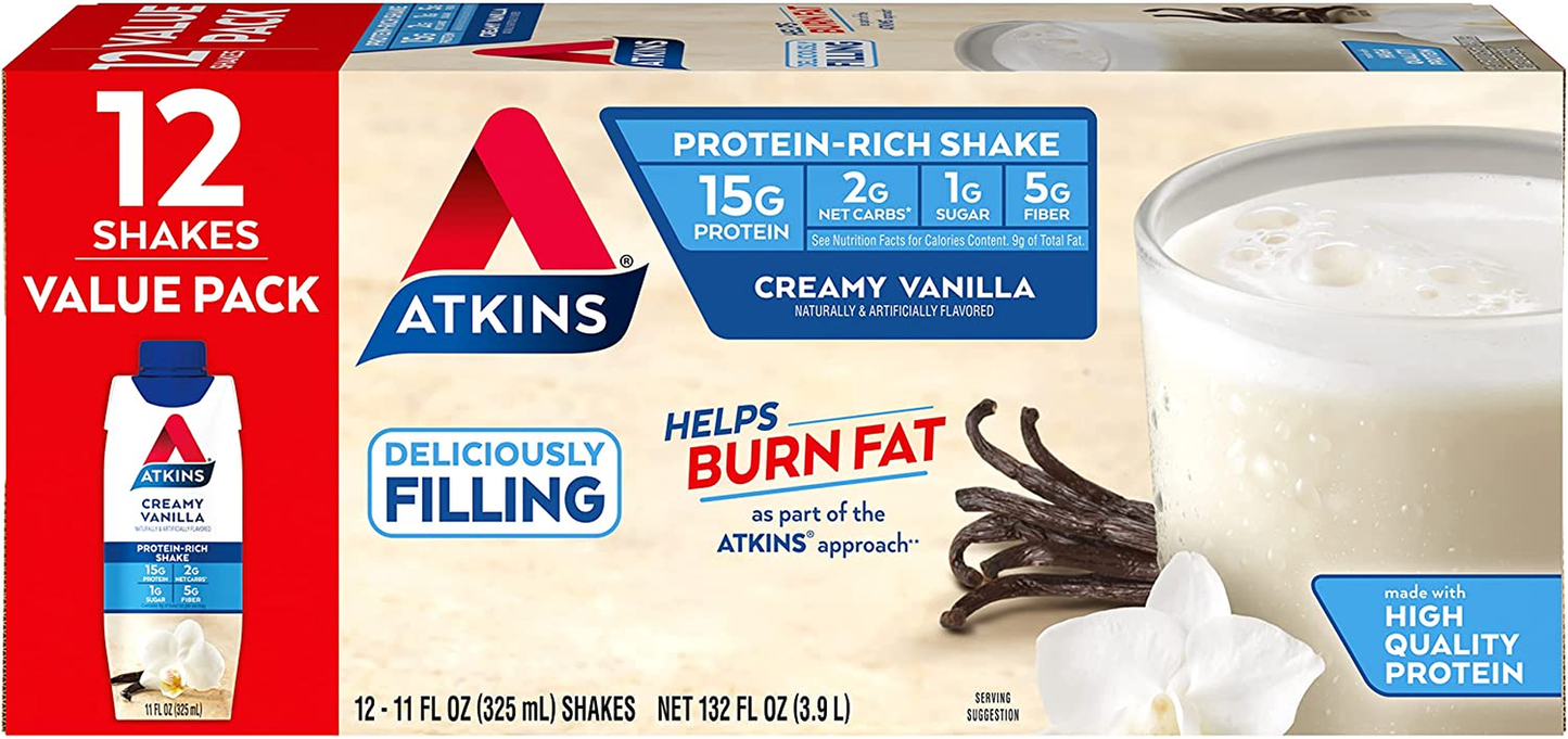 Atkins Creamy Protein-Rich Shake with Creamy Vanilla, 12 Count