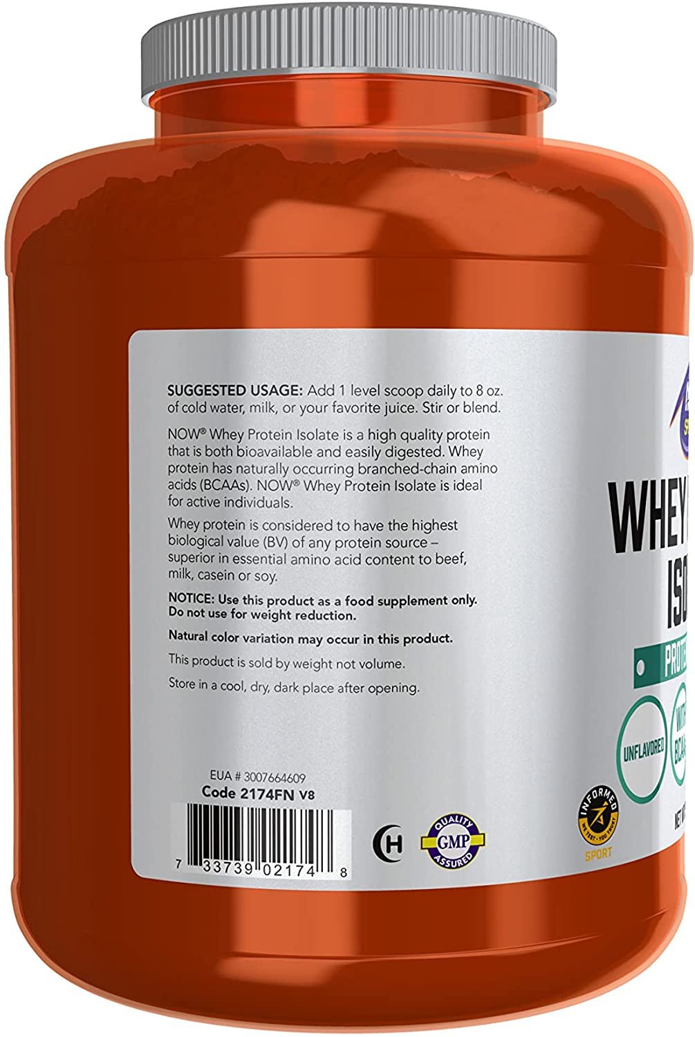 NOW Sports Nutrition, Whey Protein Isolate, 25 G with Bcaas, Unflavored Powder, 5-Pound