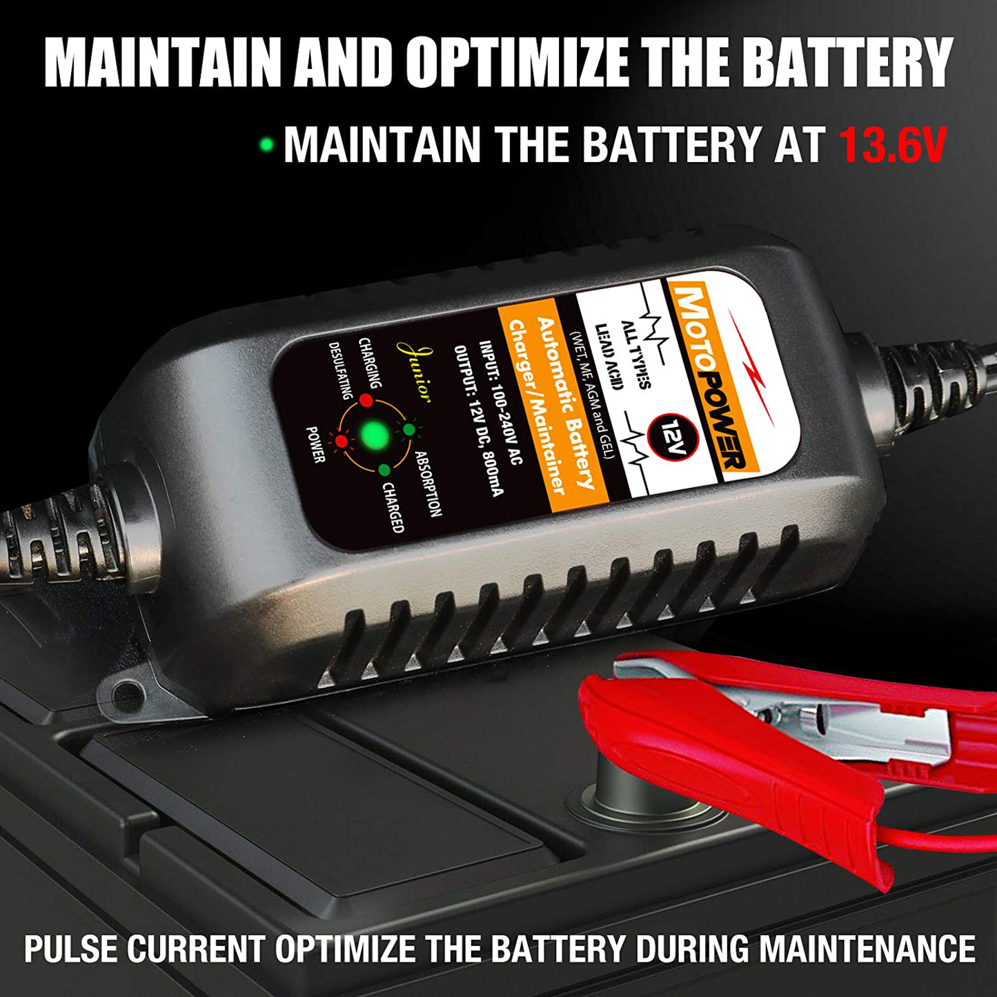 12V 800Ma Automatic Battery Charger, Battery Maintainer, Trickle Charger, and Battery Desulfator