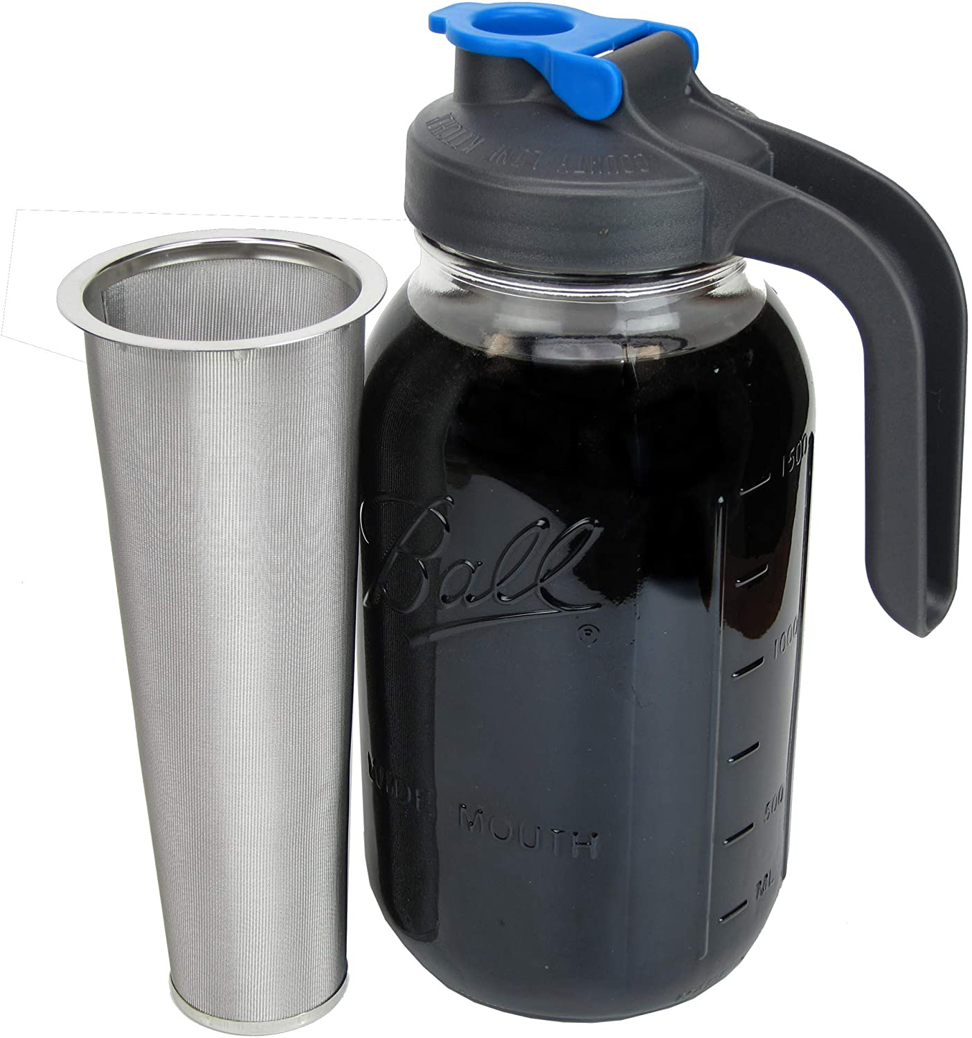 County Line Kitchen Durable Cold Brew Mason Jar Coffee Maker. Glass Jar, Stainless Steel Filter, Flip Cap Lid