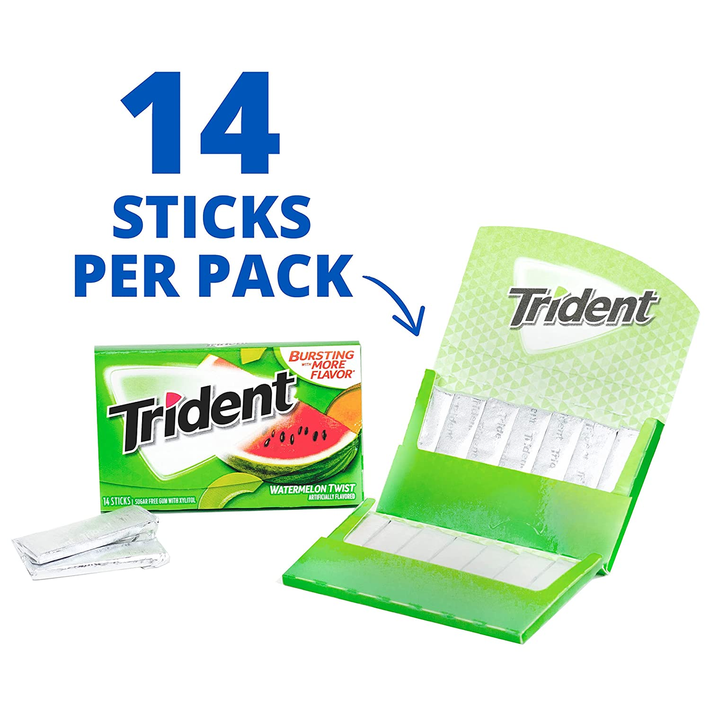 Trident Sugar Free Gum Variety Pack, Watermelon Twist & Tropical Twist Flavors, 15 Packs (210 Pieces Total)