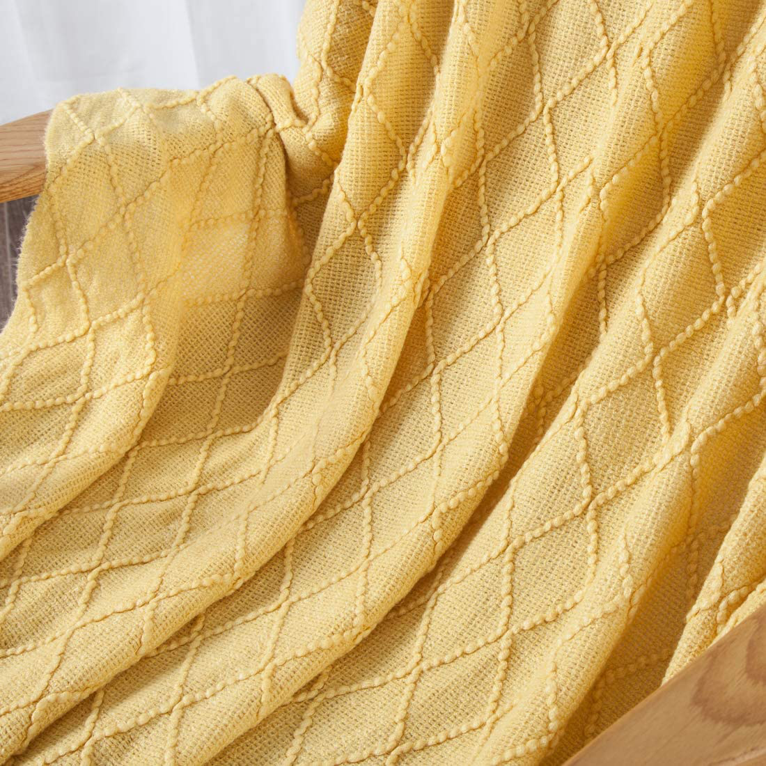 Revdomfly Mustard Yellow Throw Blanket with Fringe Decorative Farmhouse Knitted Throw Blanket for Sofa Couch Bed, 50" x 67", Yellow