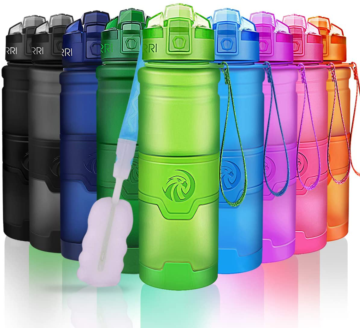 ZORRI Sports Water Bottle, 400/500/700ml/1L, BPA Free Leak Proof Tritan Lightweight Bottles for Outdoors,Camping,Cycling,Fitness,Gym,Yoga- Kids/Adults Drink Bottles with Filter, Lockable Pop Open Lid
