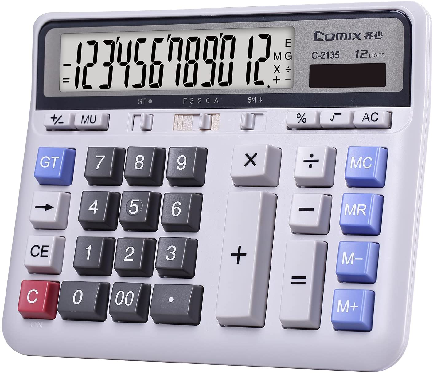Comix Desktop Calculator Solar Battery Dual Power with 12-Digit Large LCD Display and Large Computer Keys Office Calculator for Home Office School