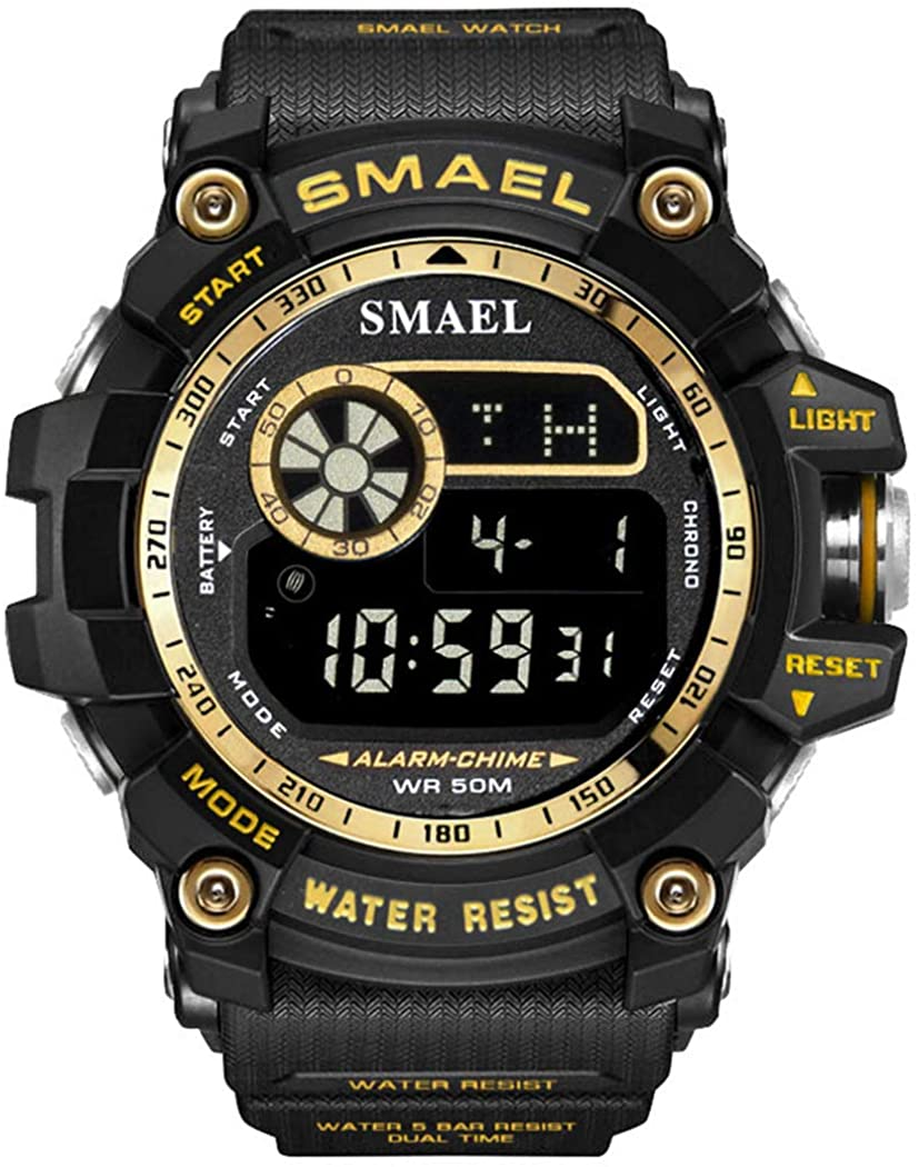 Mens Large Dial Analog Digital Watch Casual Sport Watch Multifunction Military Watch with LED Light