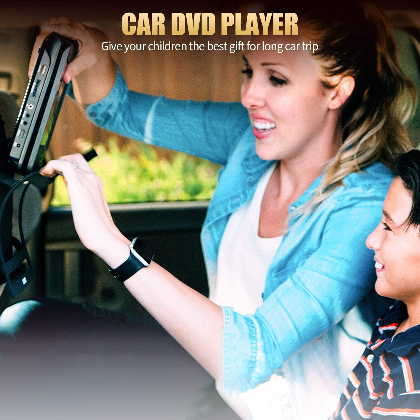 HDJUNTUNKOR Portable DVD Player 12.5" with 10.1" HD Swivel Display Screen, 5 Hour Rechargeable Battery, Support CD/DVD/SD Card/USB, Car Headrest Case, Car Charger, Unique Extra Button Design